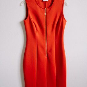 Calvin Klein Orange Pencil Dress with Gold Zipper